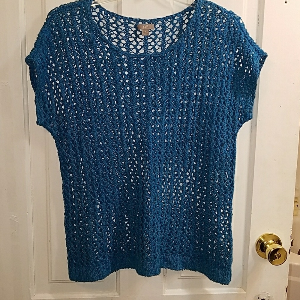 J. Jill Teal Open-Knit Scoop Neck Sweater